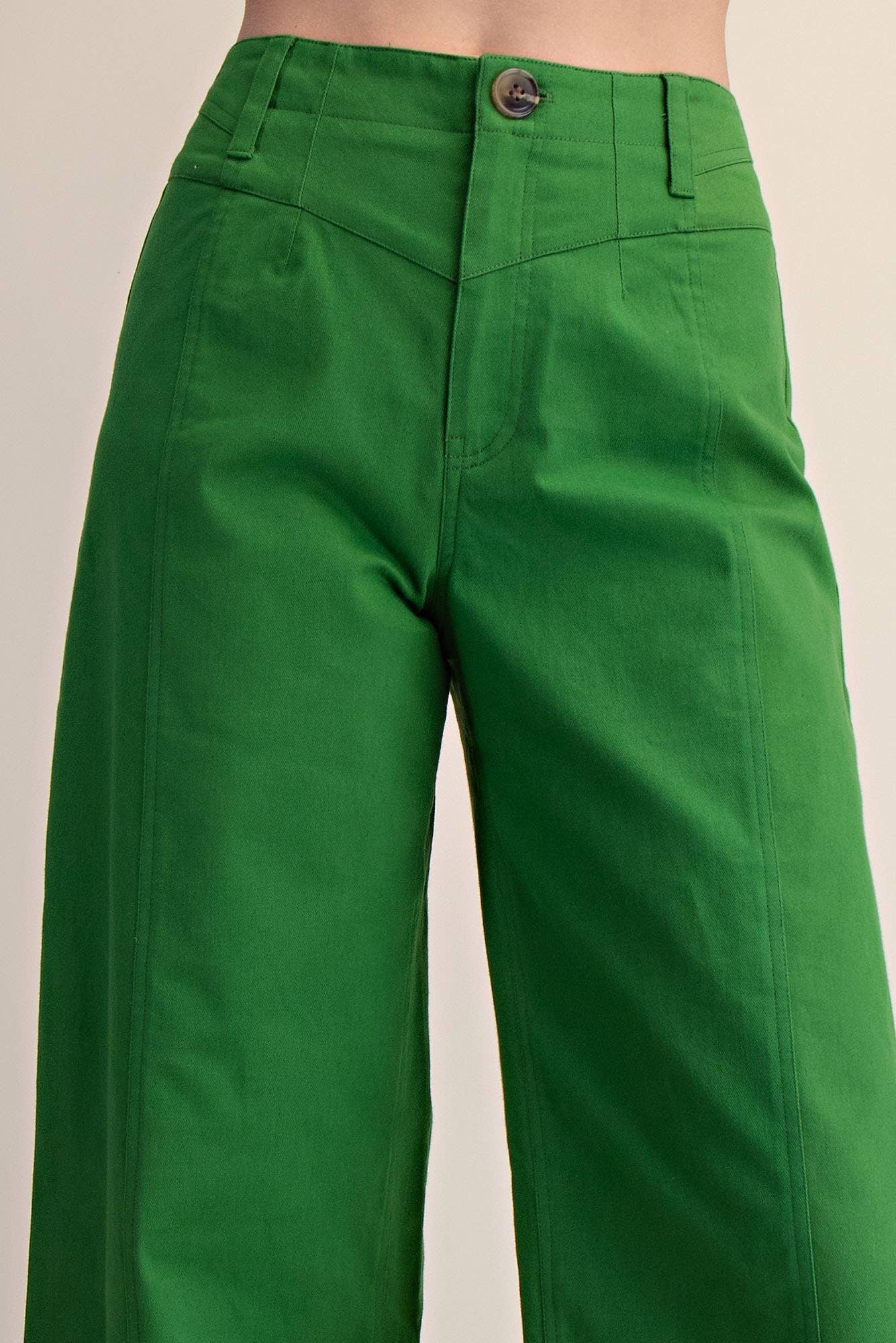 High Waist Front Yoke Seam Stretch Wide Leg Pants