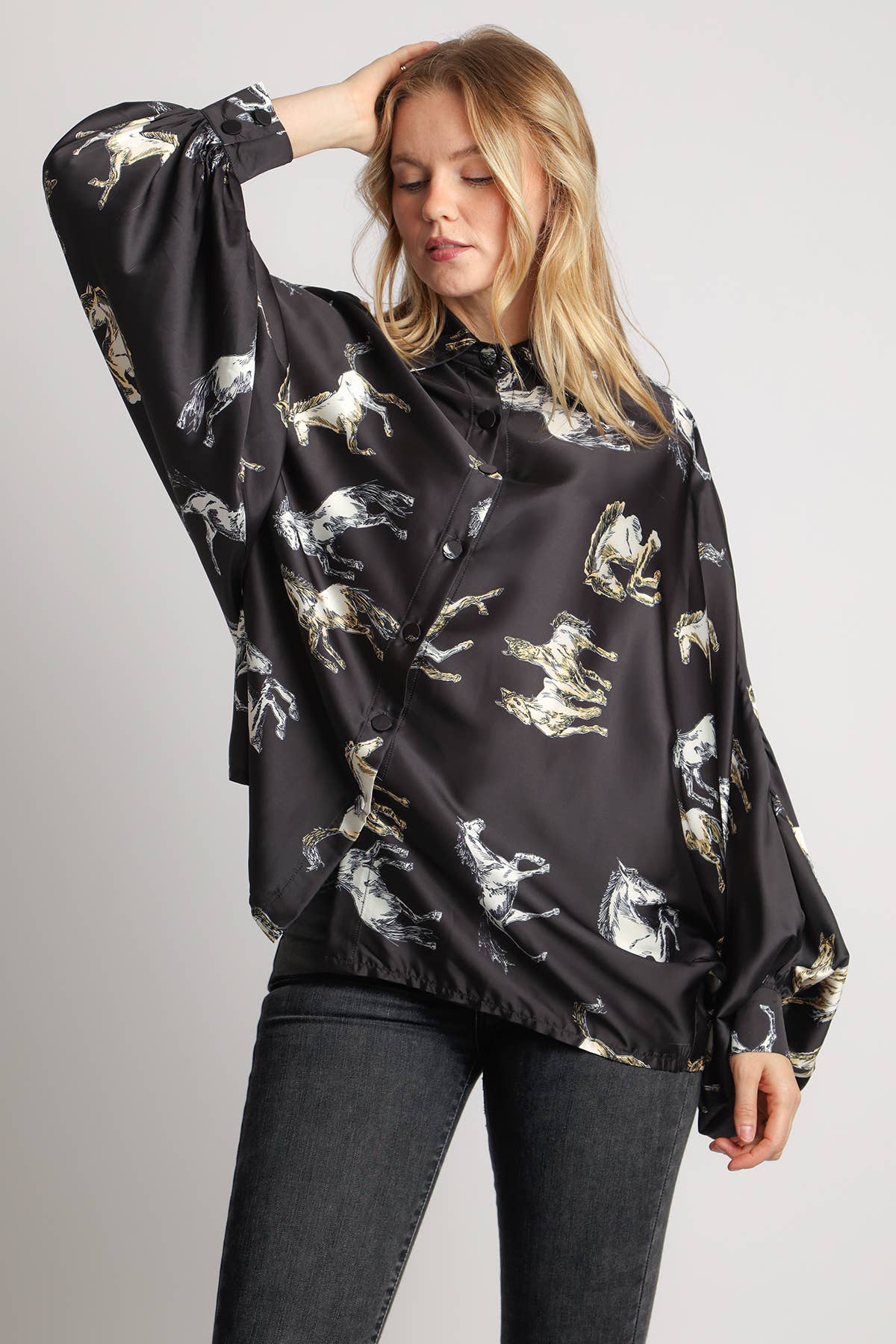 Stockyards Printed Satin Blouse