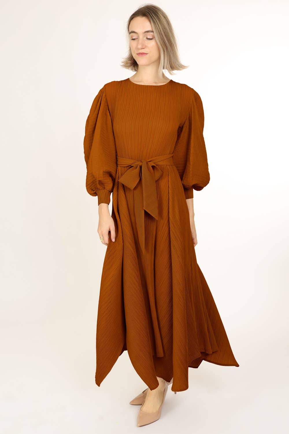 Bowtie Waist Pleats Maxi Dress