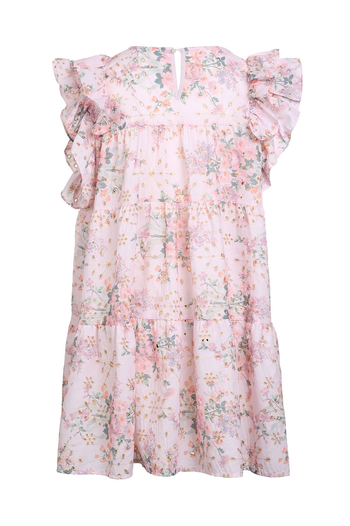 Micro Hollow Out Floral Print Ruffled Mini Dress