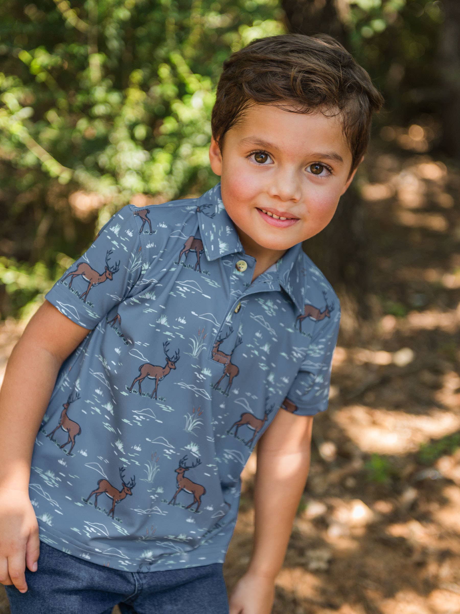 Boys Deer Antler Adventure Knit Short Sleeve Performance Polo