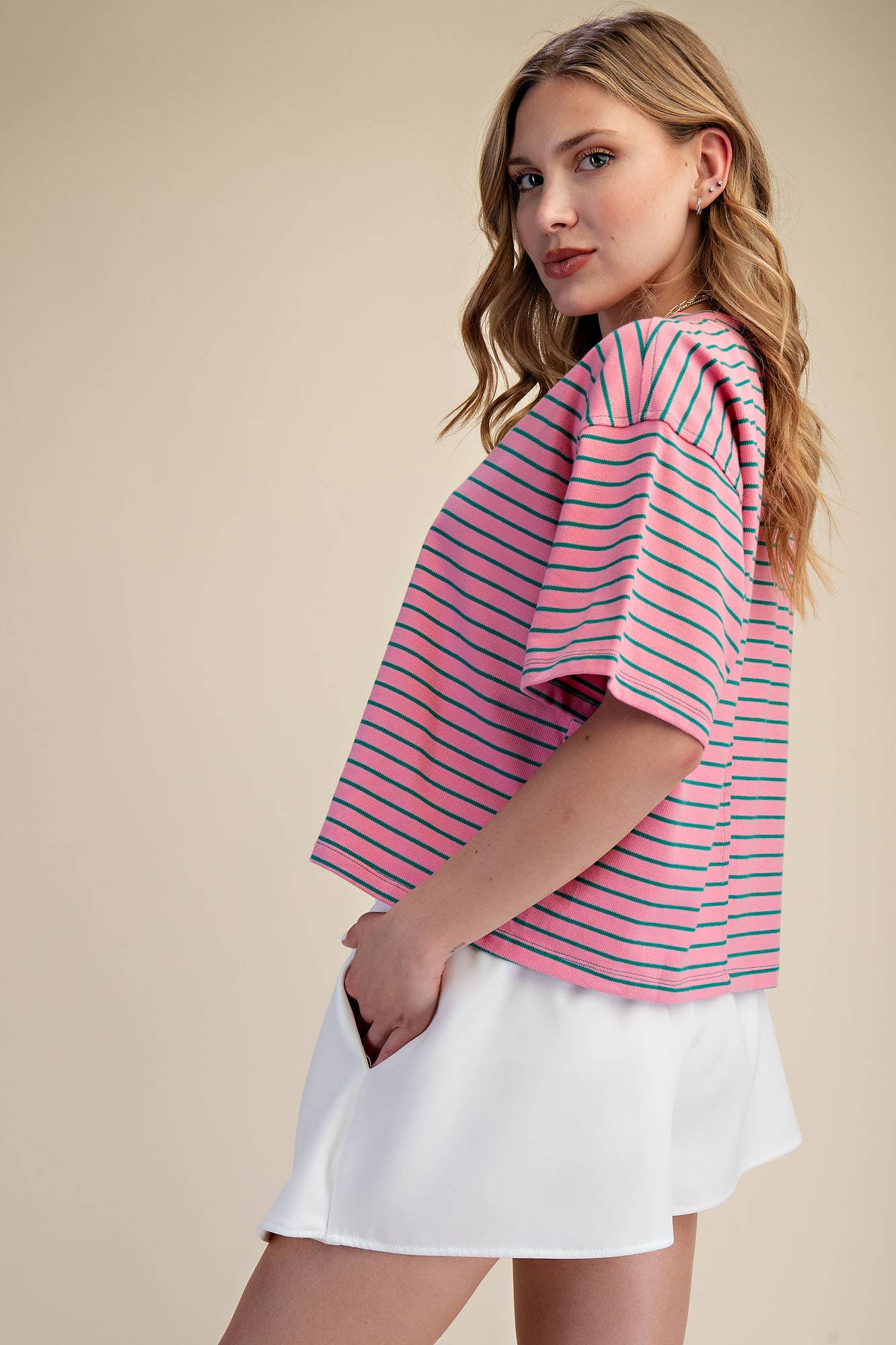 Round Neck Wide Sleeve Pullover Stripe Everyday Top