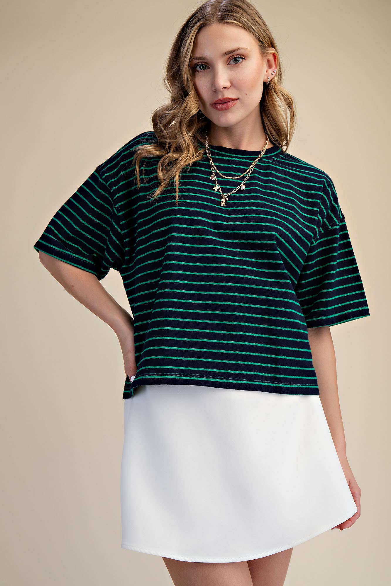 Round Neck Wide Sleeve Pullover Stripe Everyday Top
