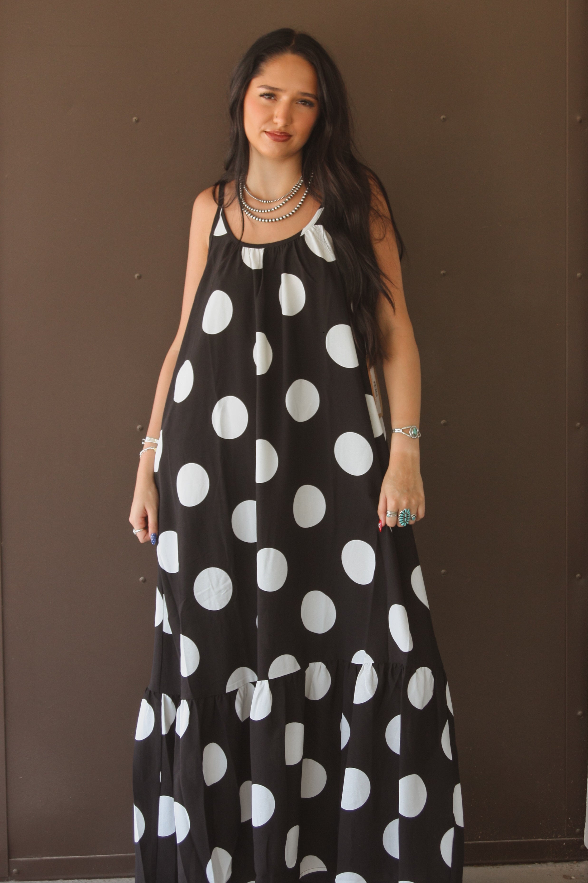 Polka dot tie-strap maxi dress