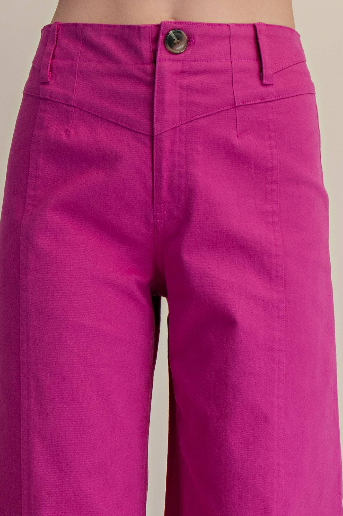 High Waist Front Yoke Seam Stretch Wide Leg Pants