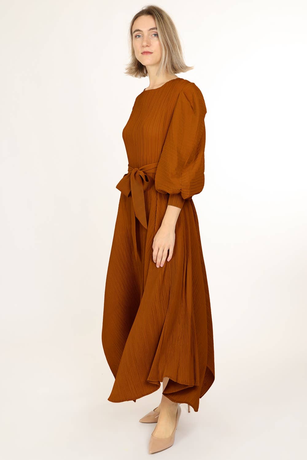 Bowtie Waist Pleats Maxi Dress