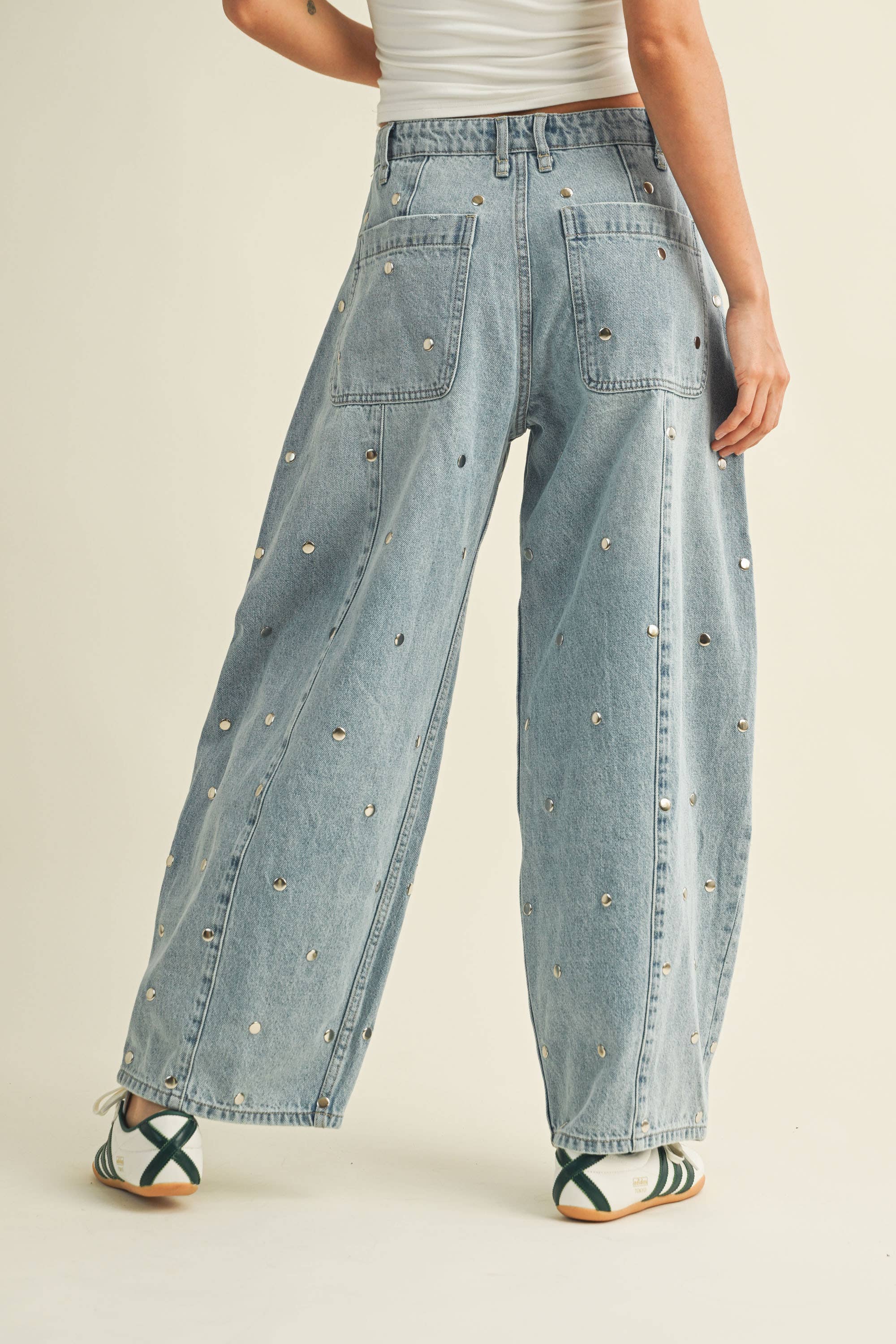 Studded Barrel Denim Pant