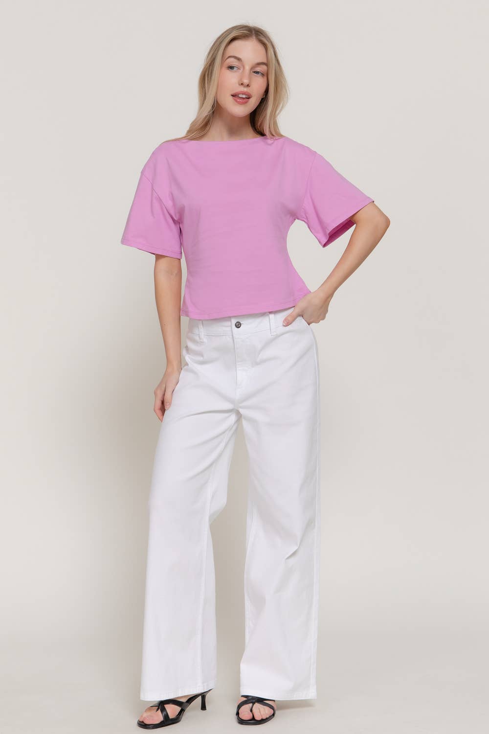 Short Sleeve Boat Neck Top