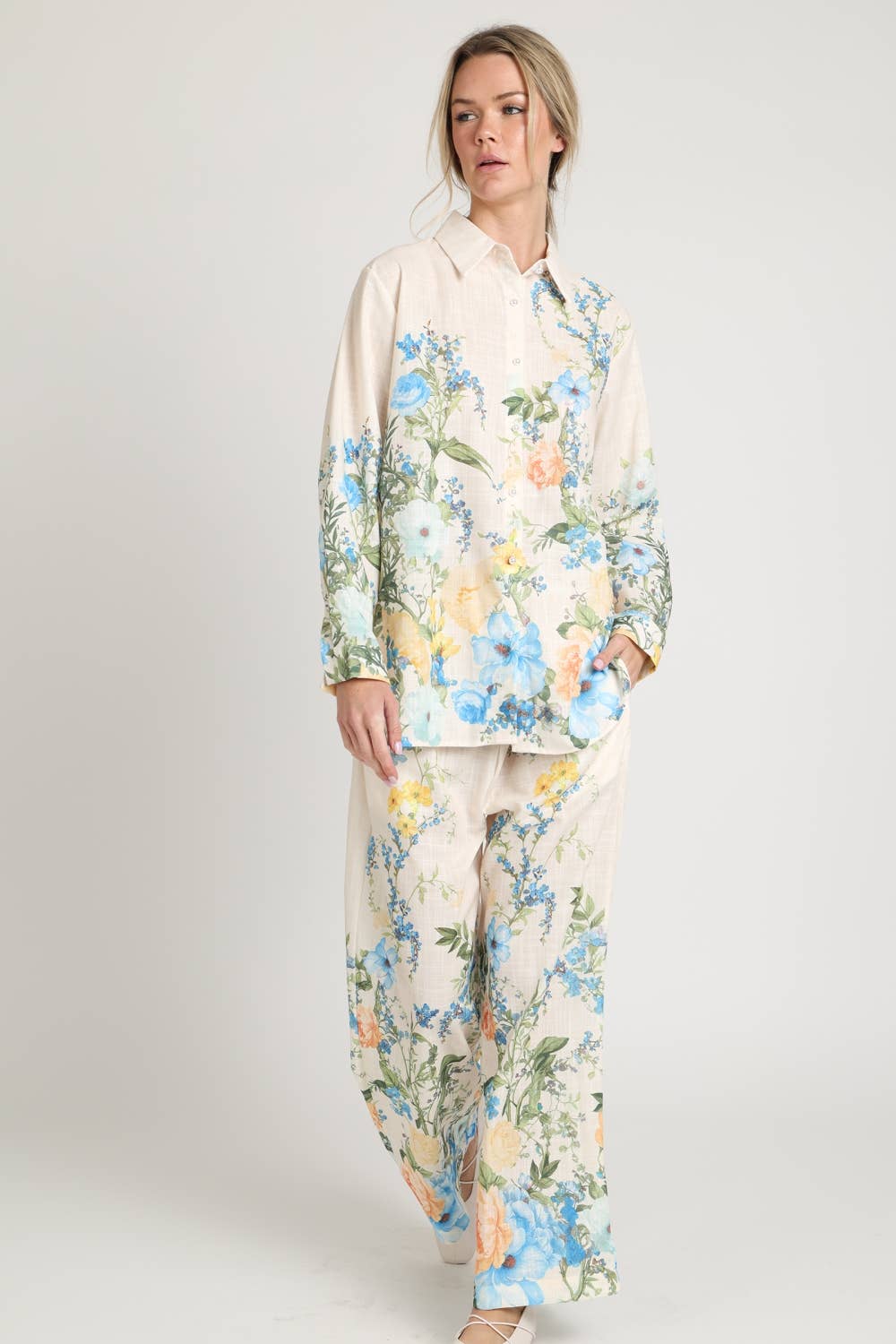 Botanical Print Relaxed Shirt And Trouser Set