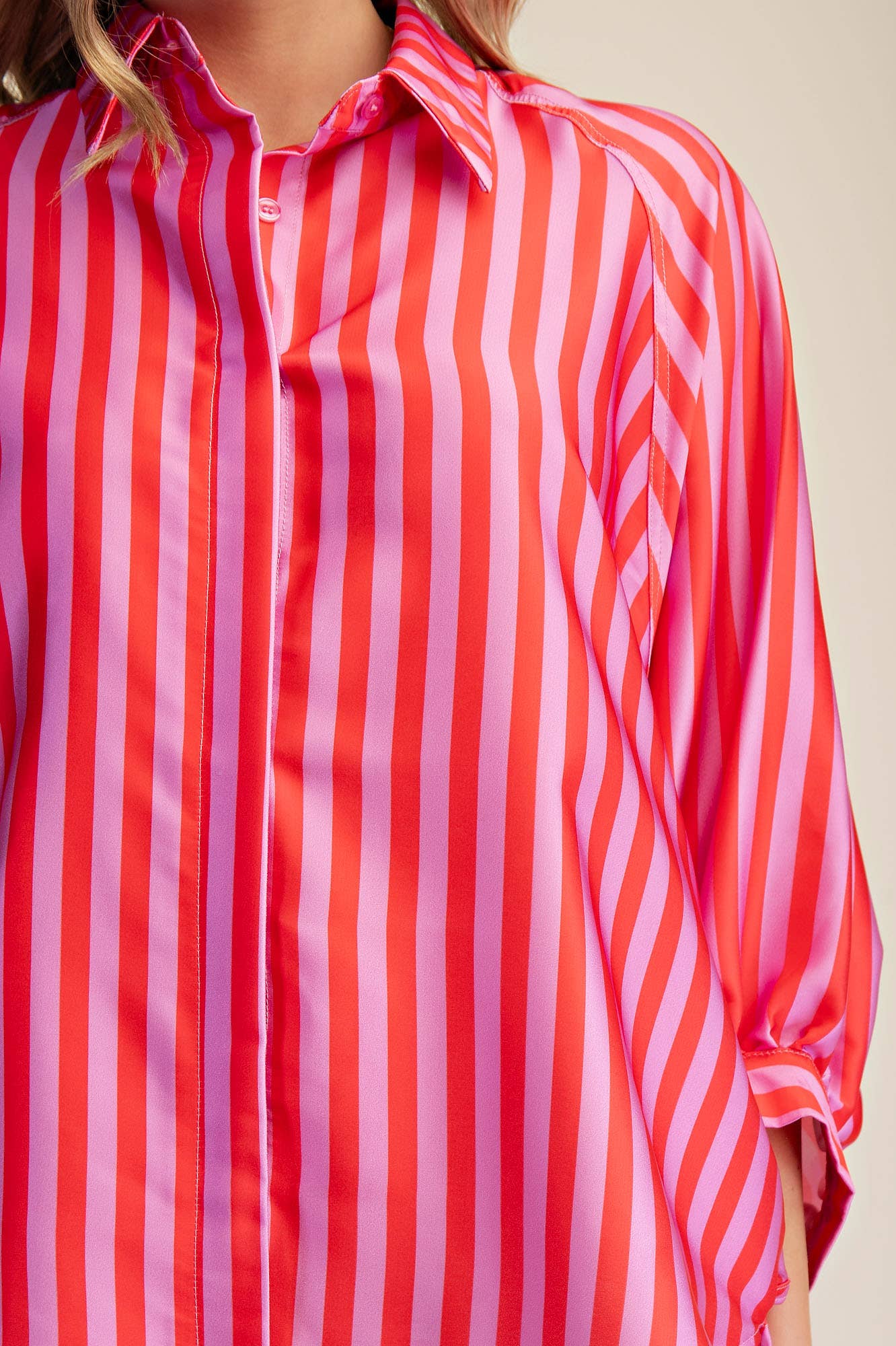 Oversized Shirt With Balloon Sleeve - Stripe