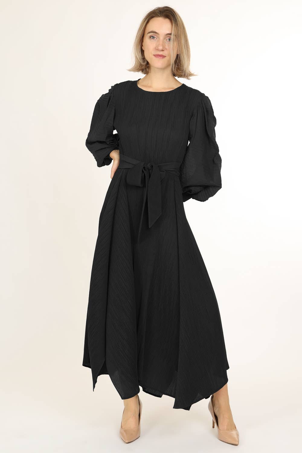 Bowtie Waist Pleats Maxi Dress