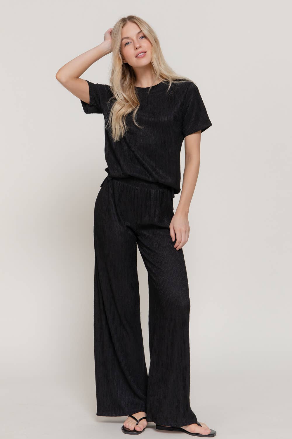 Short Sleeve Top & Wide Knit Pants Set