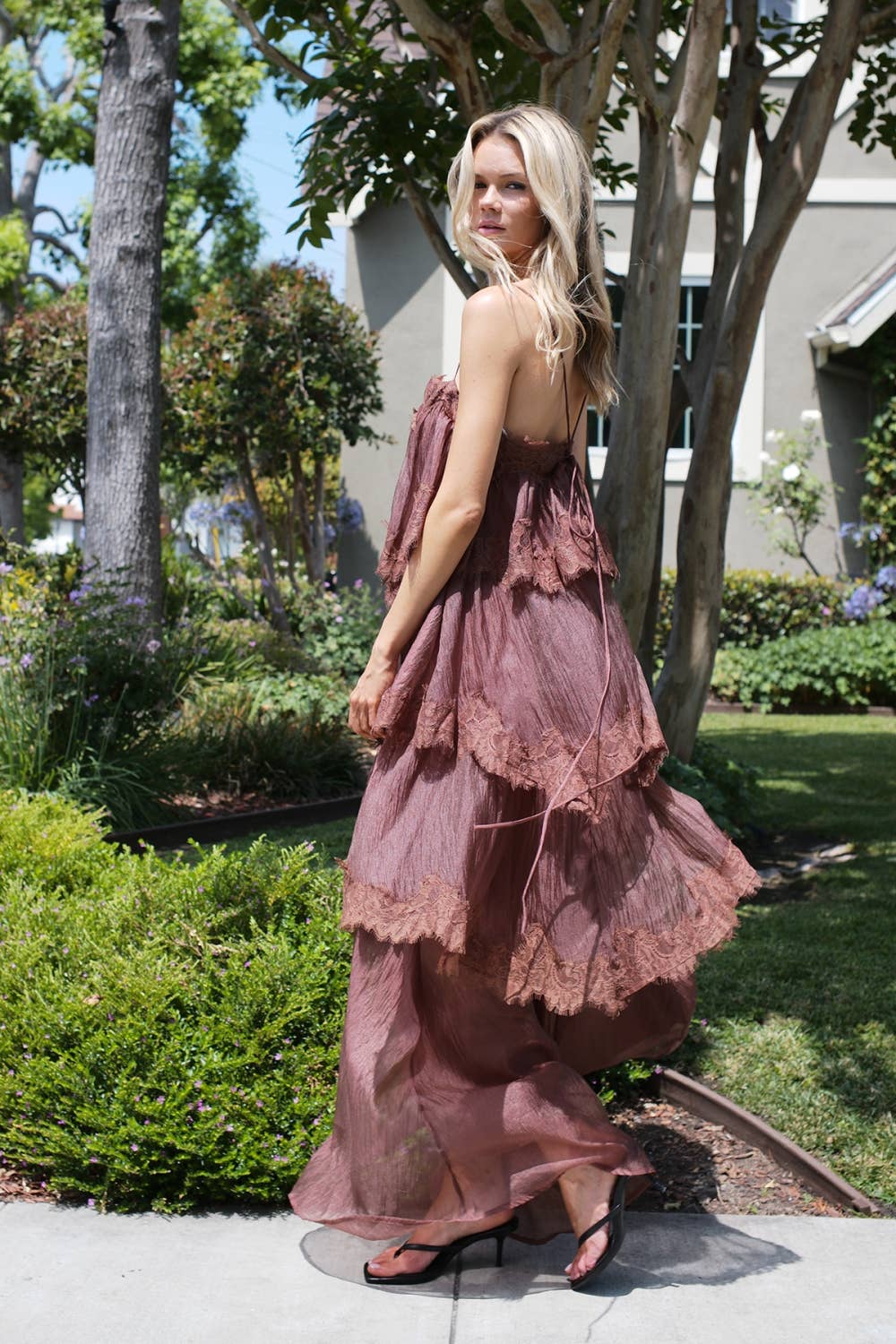 Tiered Lace-Trimmed Maxi Slip Dress