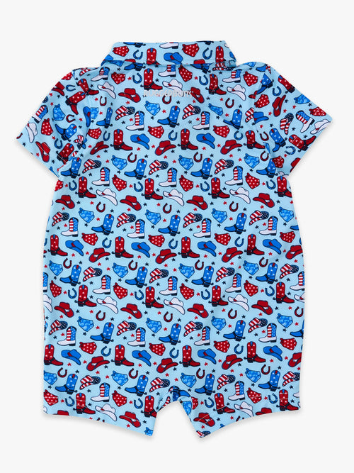 Baby Boys Blue Stars & Spurs Performance Polo Romper