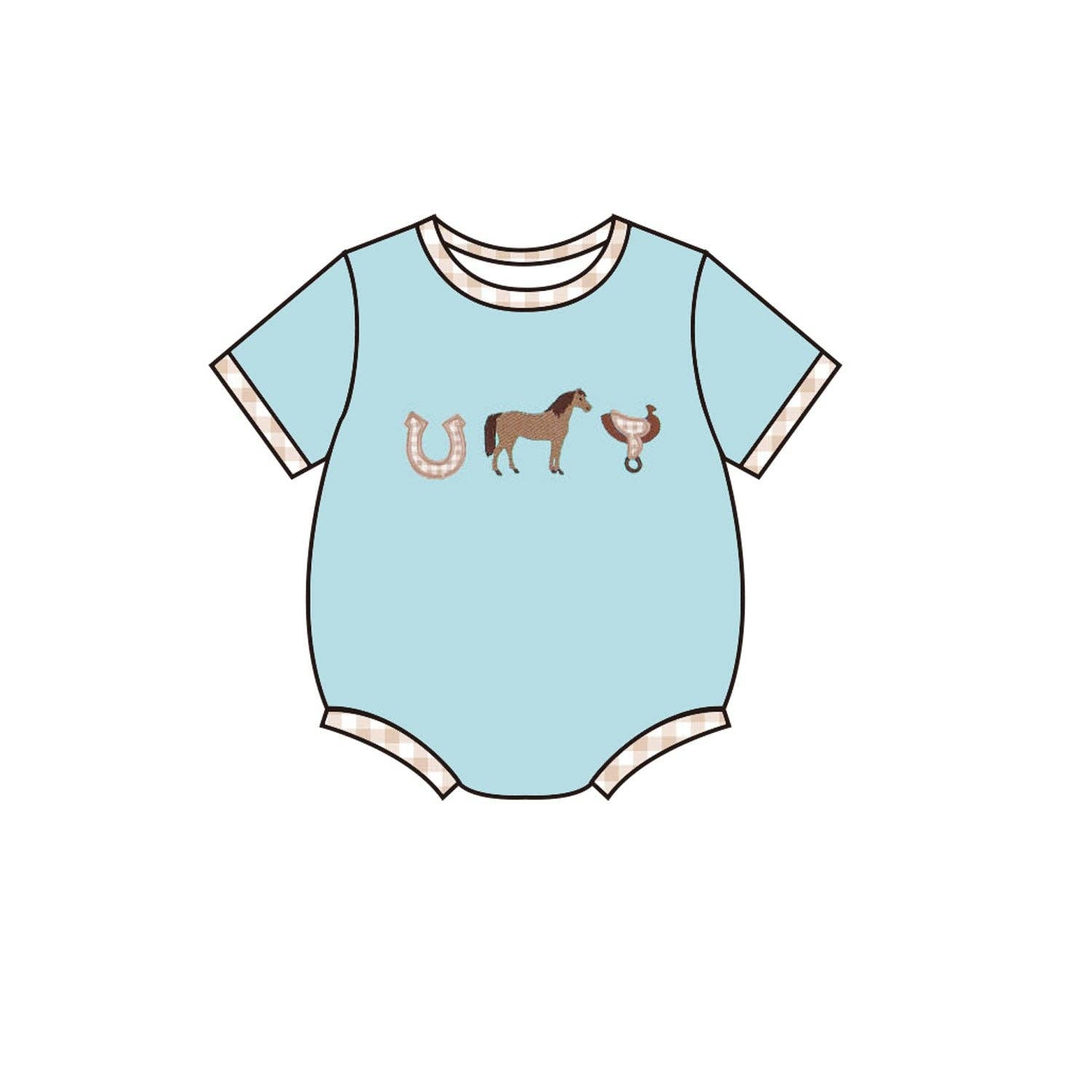 2026 Spring Summer Farm Embroidery Blue Kids Clothes Collection