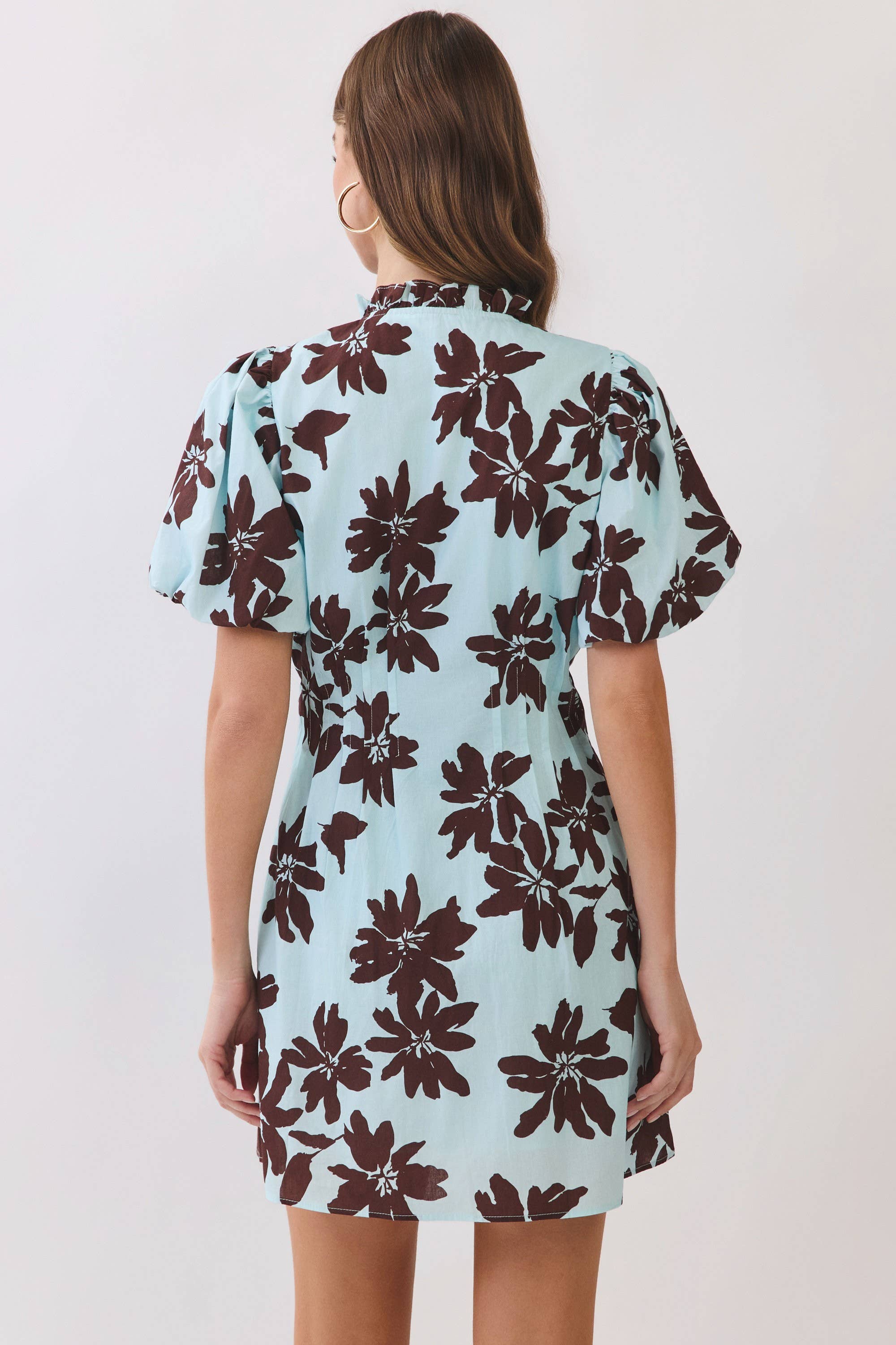 Floral Button Down Puff Sleeve Mini Dress
