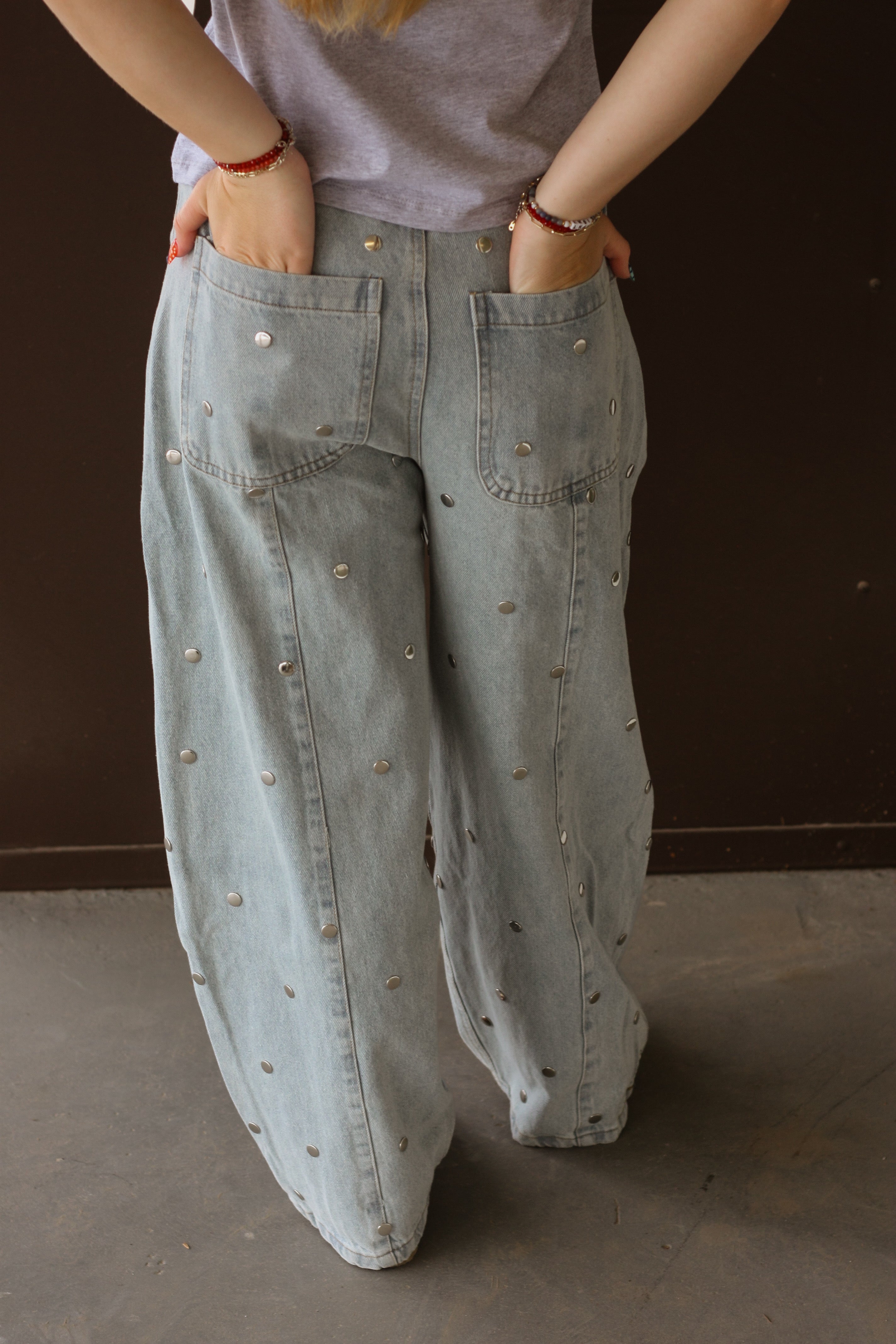 Studded Barrel Denim Pant