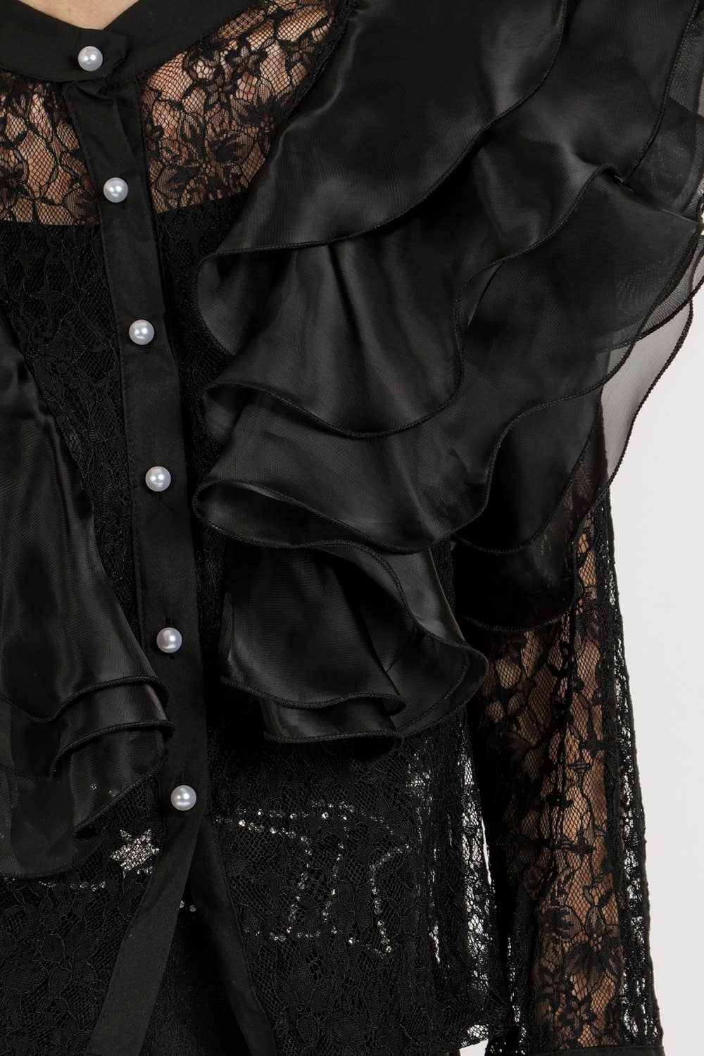 Tiered Ruffles Embroidered Mesh Blouse
