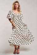 Polka Dot Tie-Front Puff Sleeve Dress