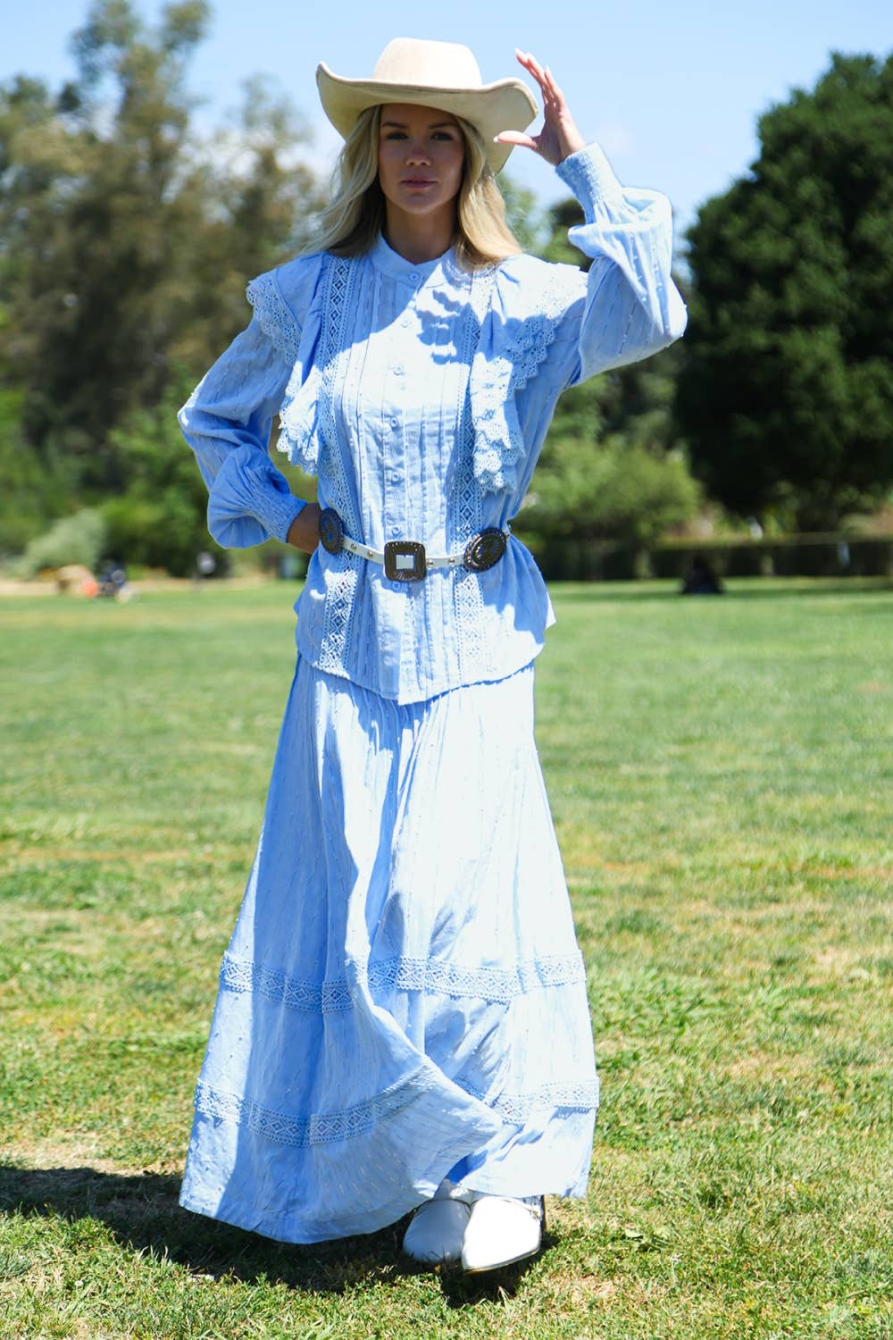Tiered Ruffles Lace Trim Detail Top & Skirt Set