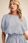 Round Neck Elastic Waist Balloon Crop Top