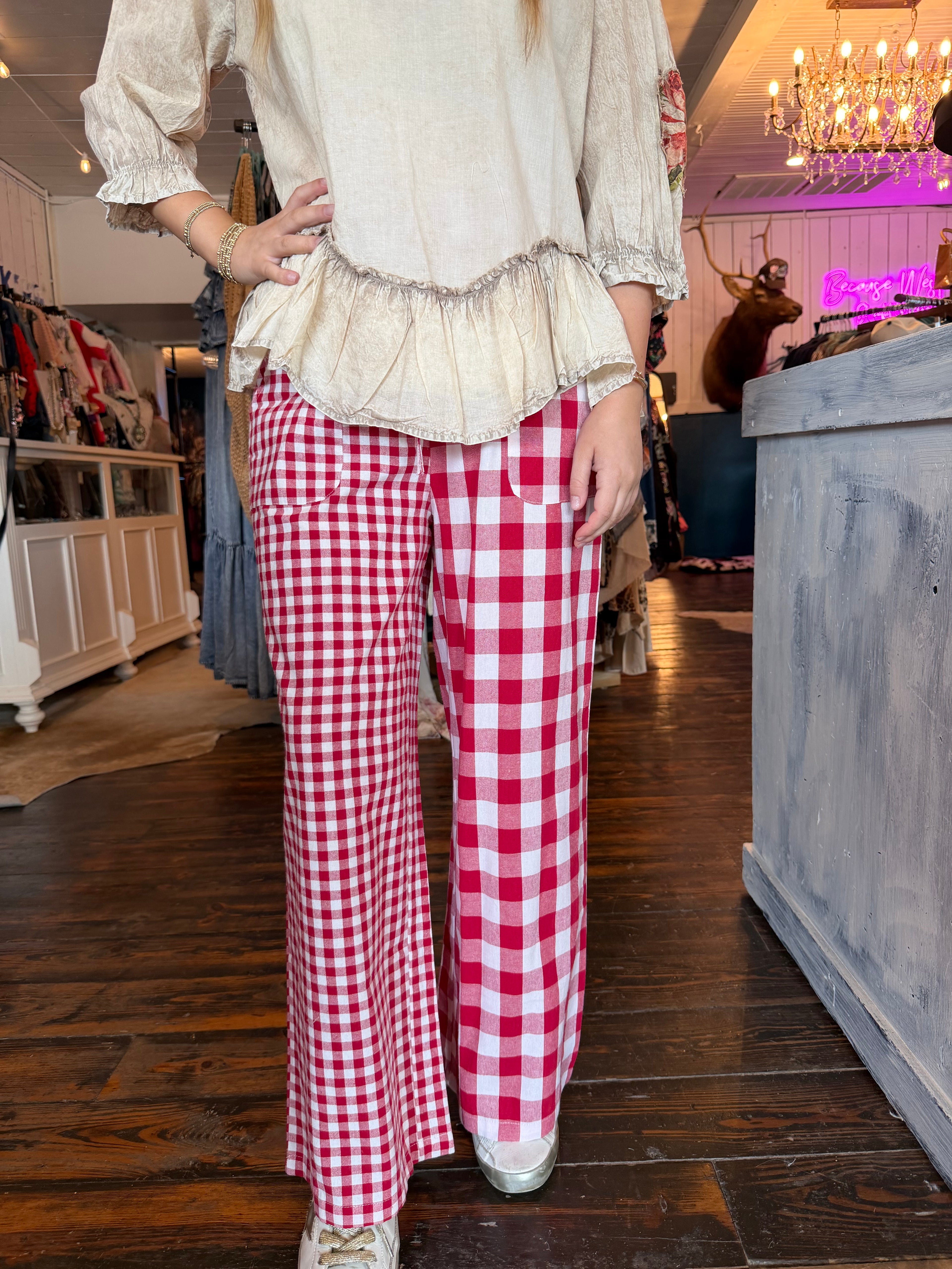 Mixed Red Gingham Pants