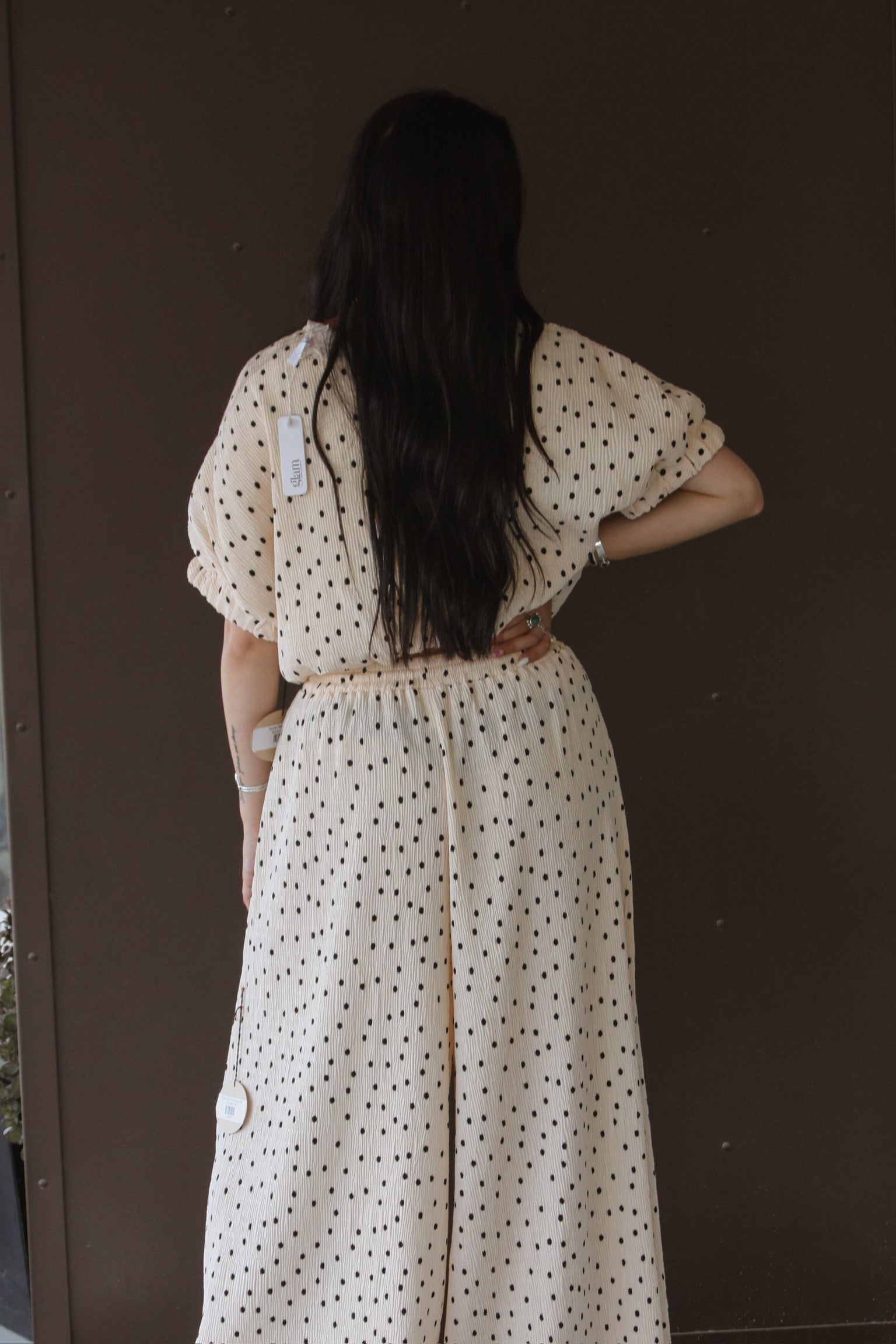 Pleated Polka Dot Wide-Leg Pant