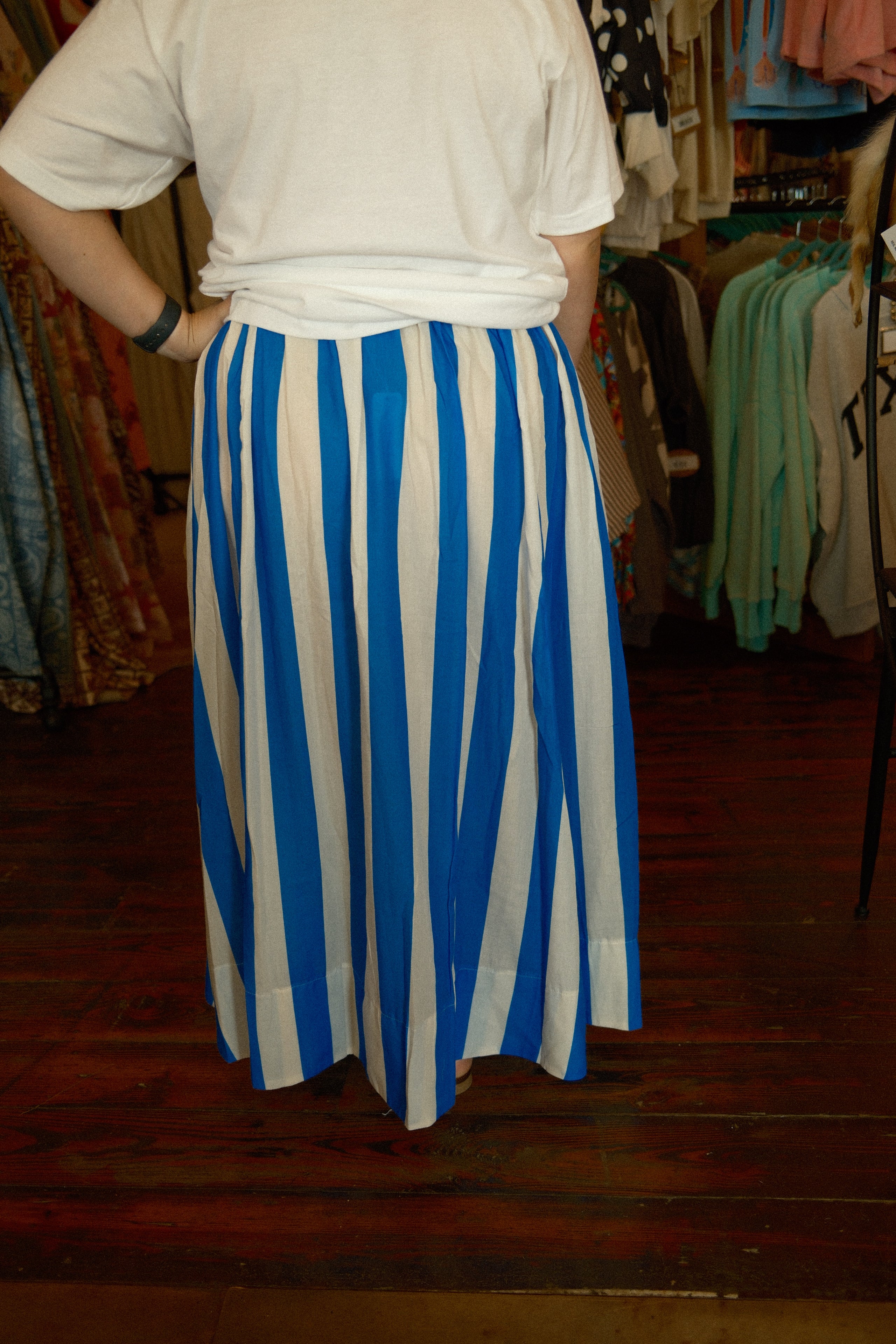 Stripe Flare Maxi Skirt