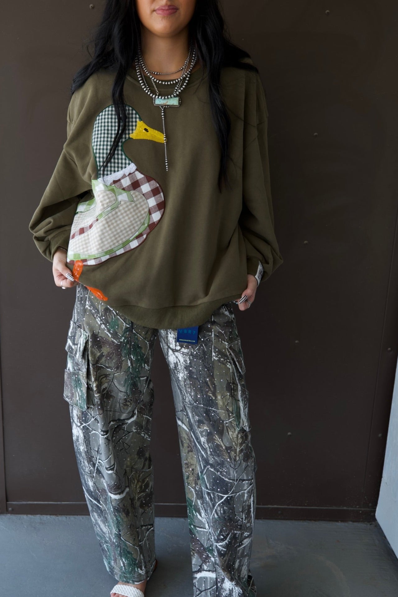 Rhinestone Camo Barrel Jeans