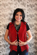 Scully Fringe Snap Front Closure Vest Red Suede