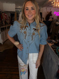 Chambray Embroidered Top