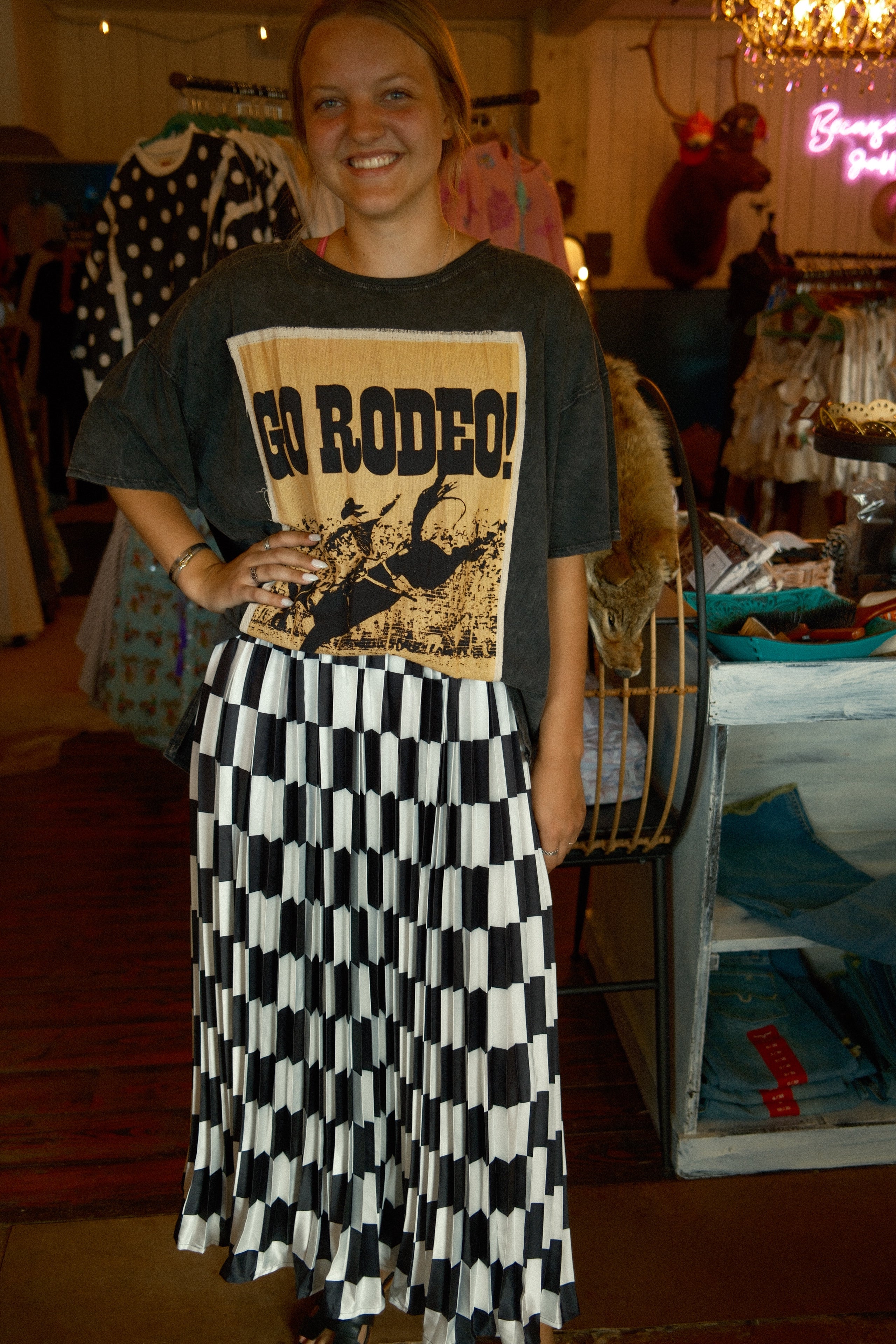 Victory Lap Checkered Maxi Pleated Skirt