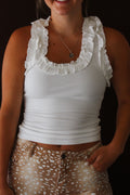 Ruffle Trim Ribbed Tank Top