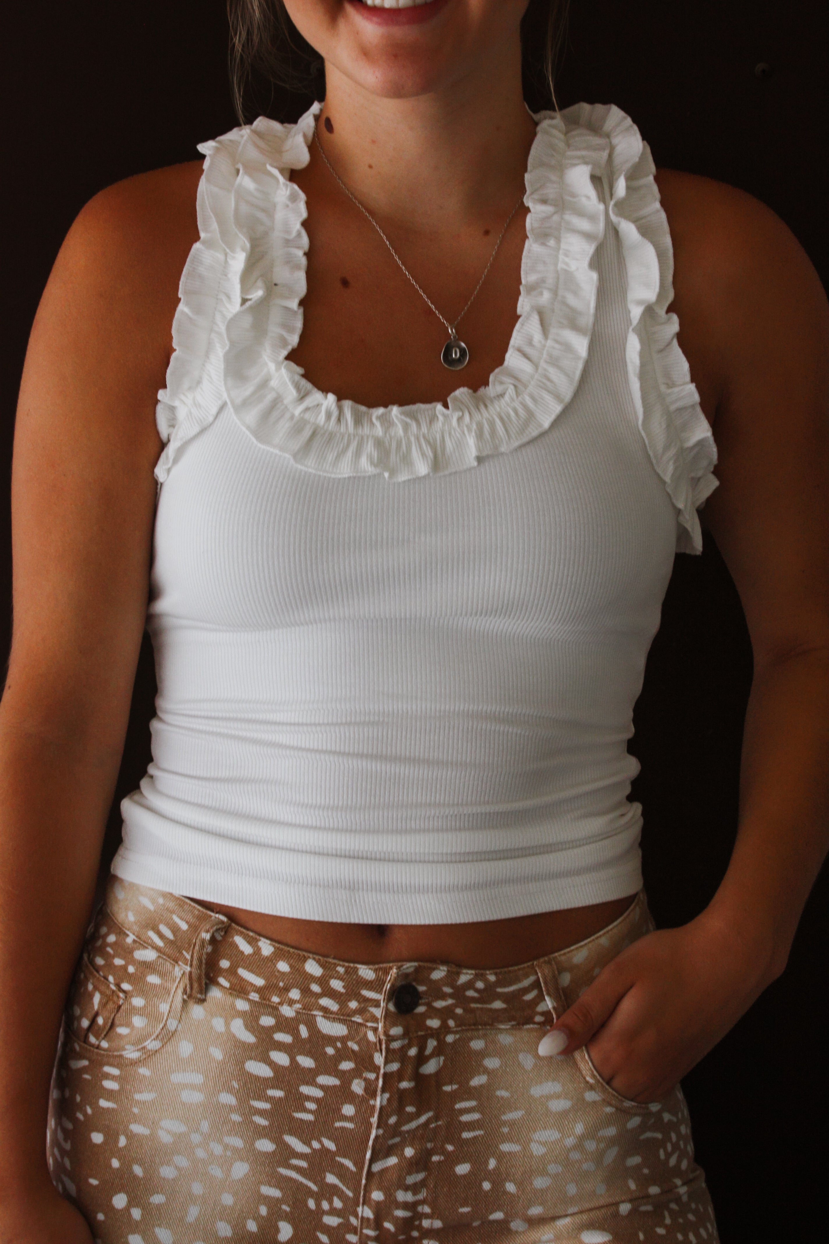 Ruffle Trim Ribbed Tank Top