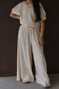Pleated Polka Dot Wide-Leg Pant