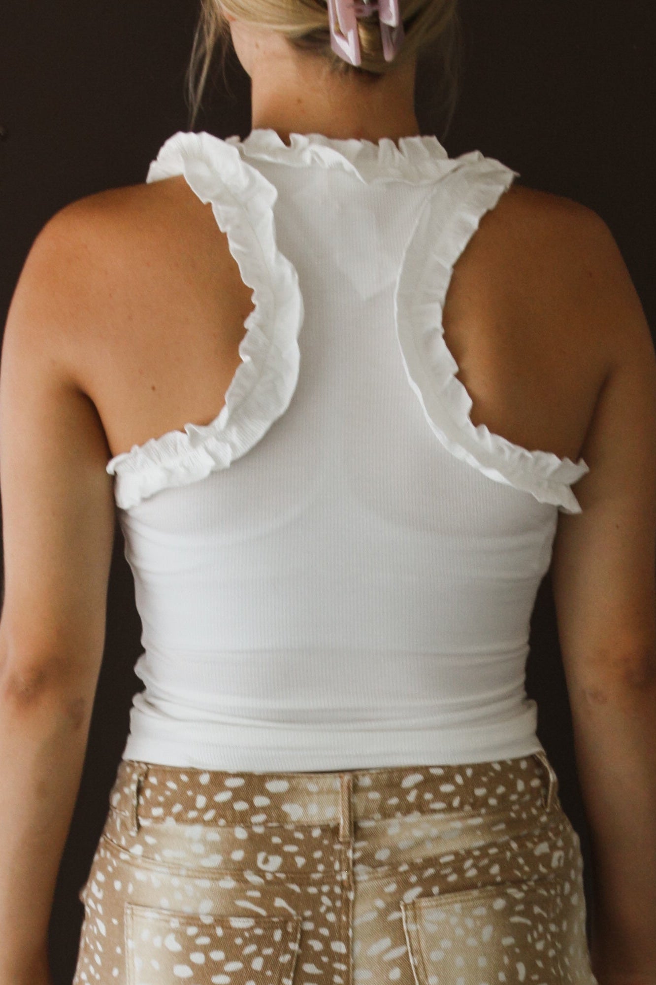 Ruffle Trim Ribbed Tank Top