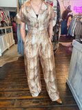 A. Peach Printed Short Sleeve Jumpsuit