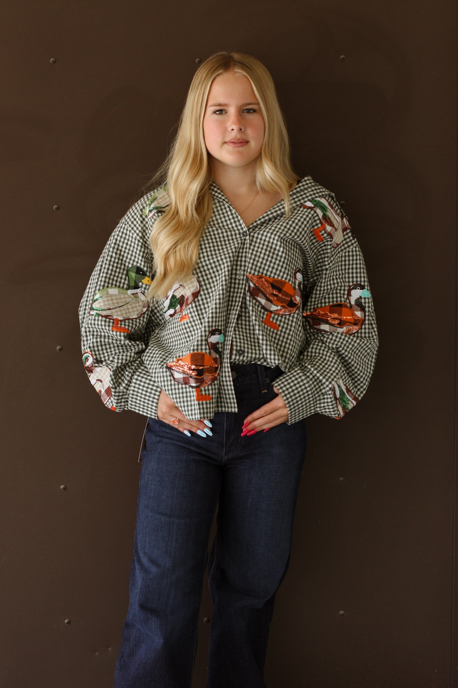 Queen Of Sparkles Gingham Duck Blouse
