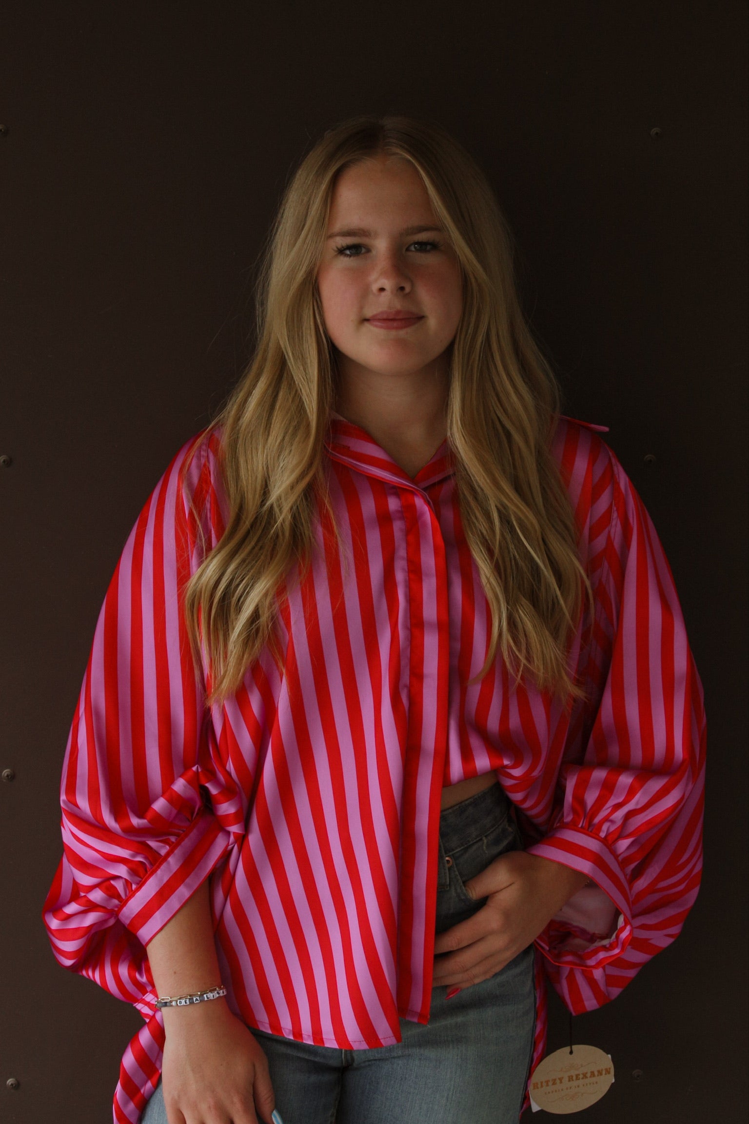 Oversized Shirt With Balloon Sleeve - Stripe
