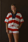 4th Of July Striped Top Front Zip Shorts Set