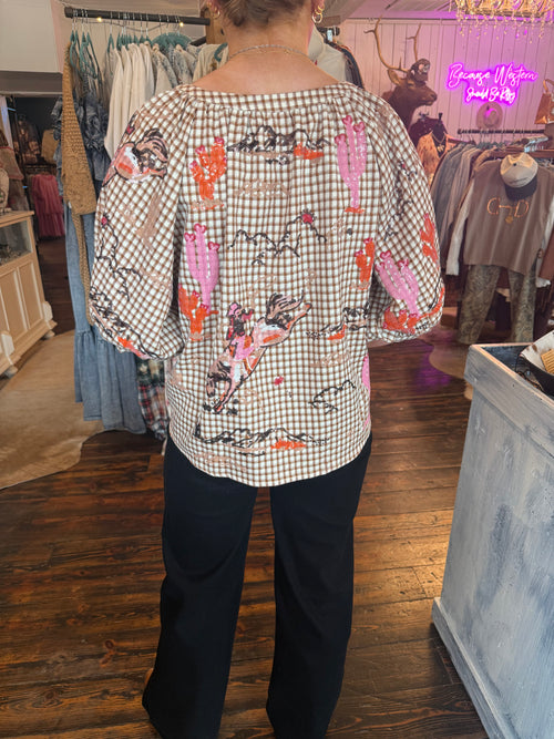 Bucking Cowgirl Cotton Top