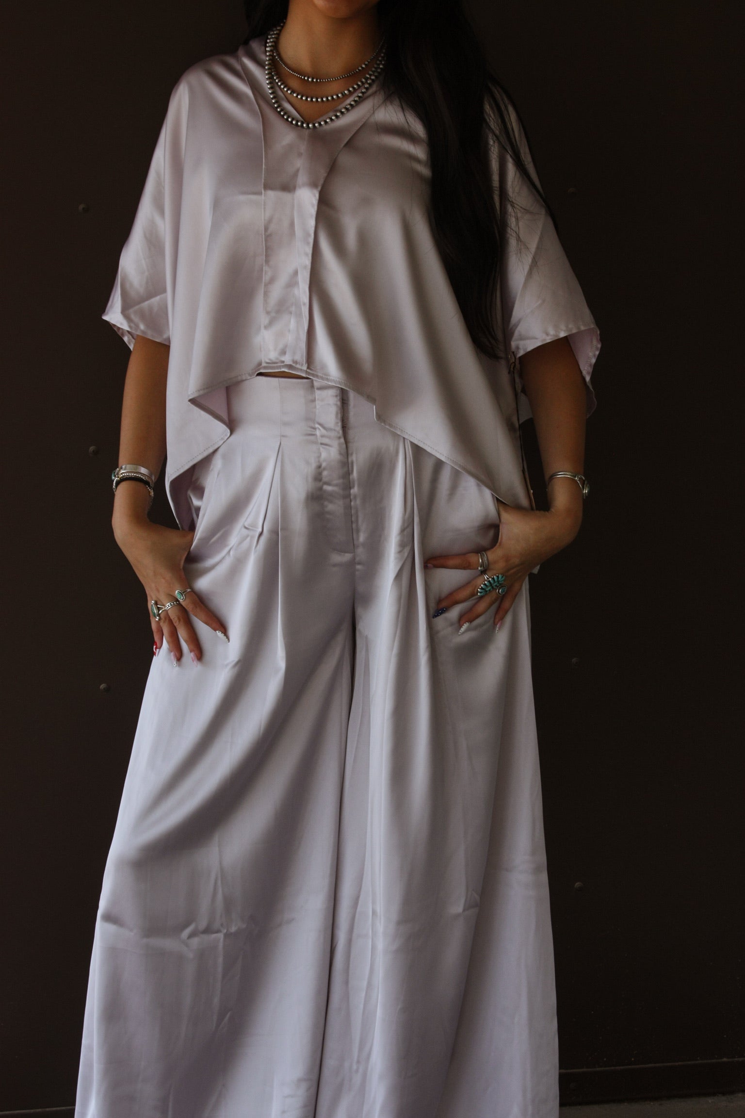 Satin A-Line Palazzo Pants