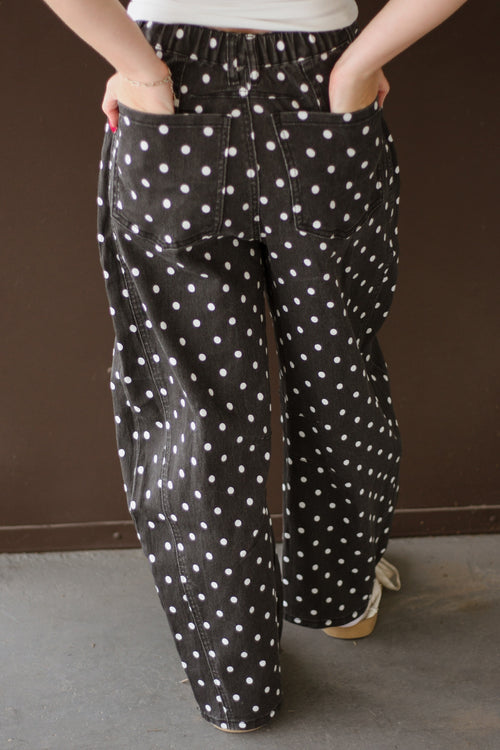 Black Polka Dot Barrel Jean