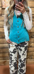 Scully Suede Concho Button Vest Turquoise