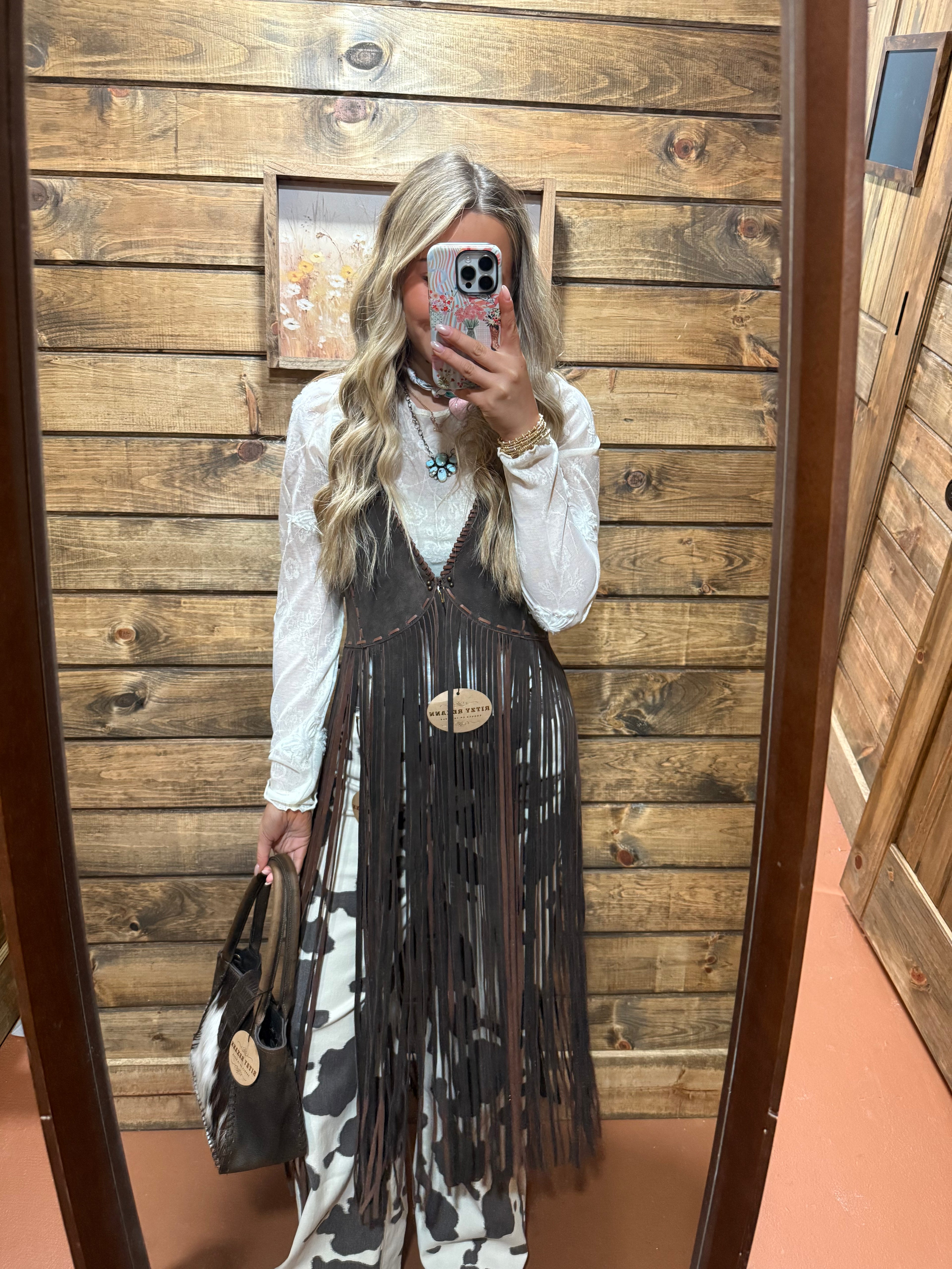 Leather Fringe Wrap Vest