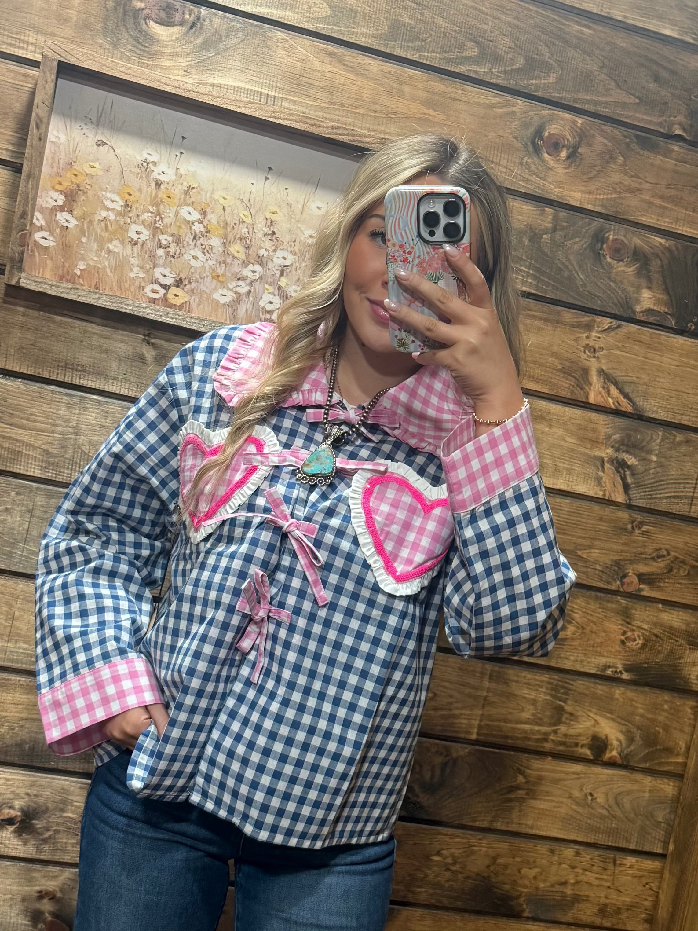 Gingham Heart Tie Top