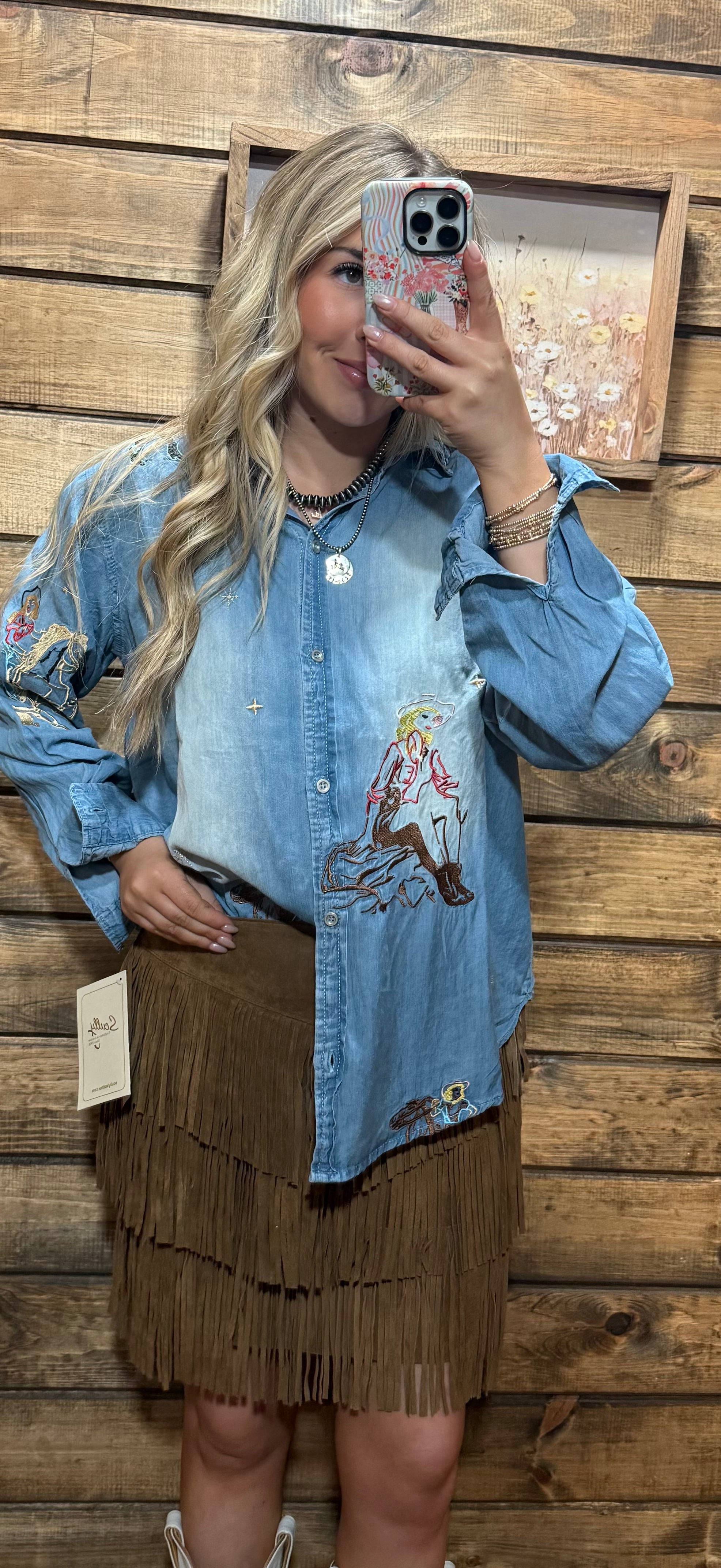 Denim Western Embroidered Shirt