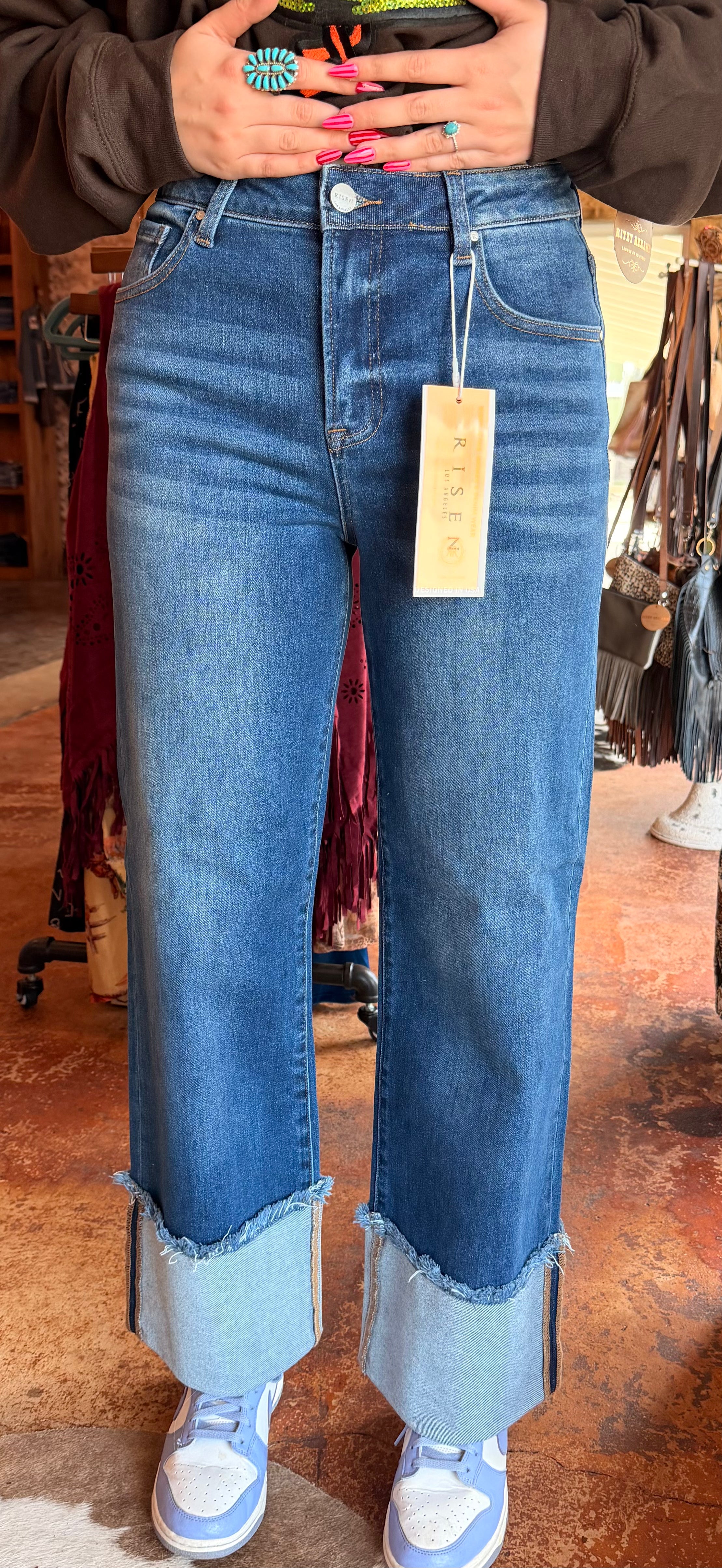 Mid Rise Cuffed Jeans