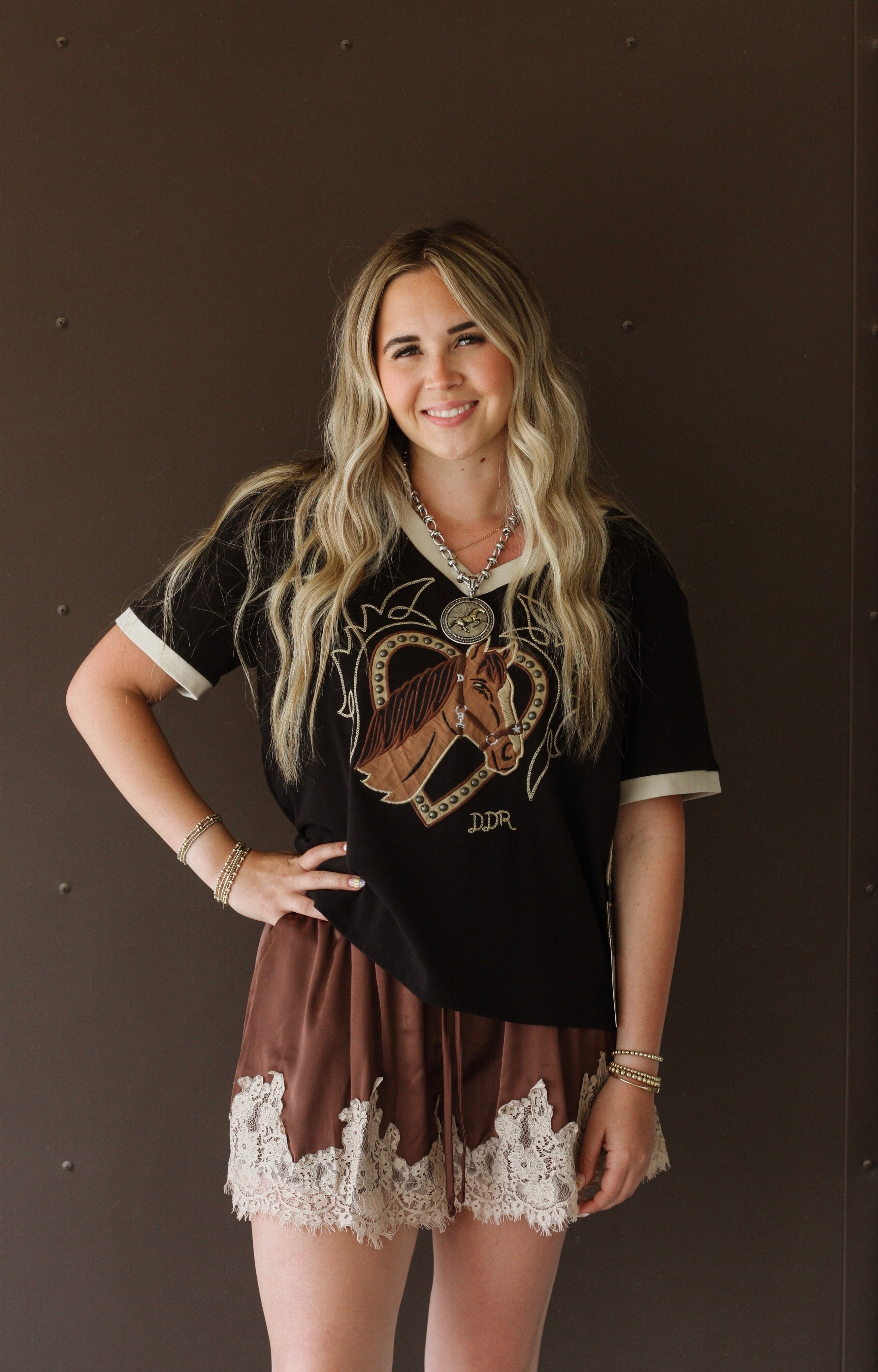 Brown Lace Satin Short