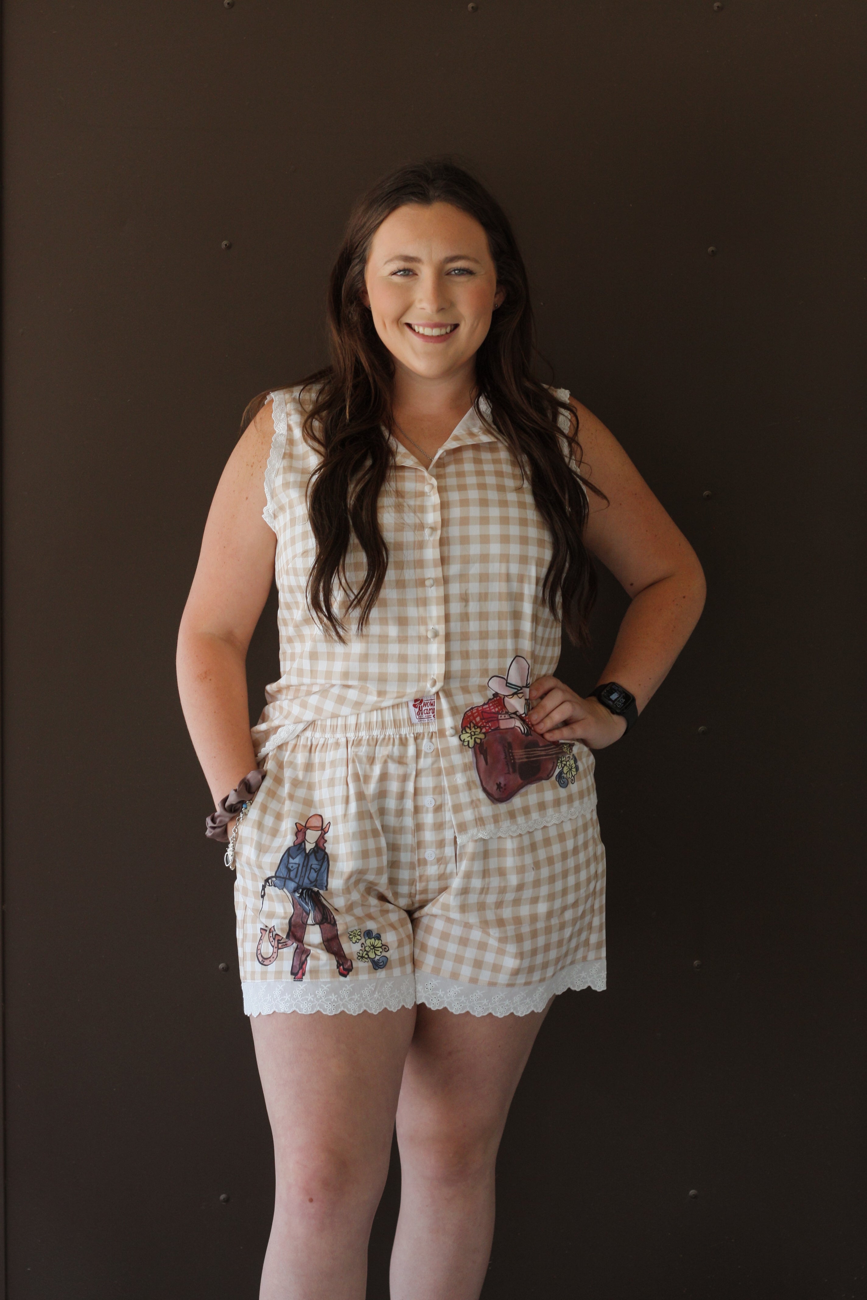 Brown Gingham Cowgirl Set